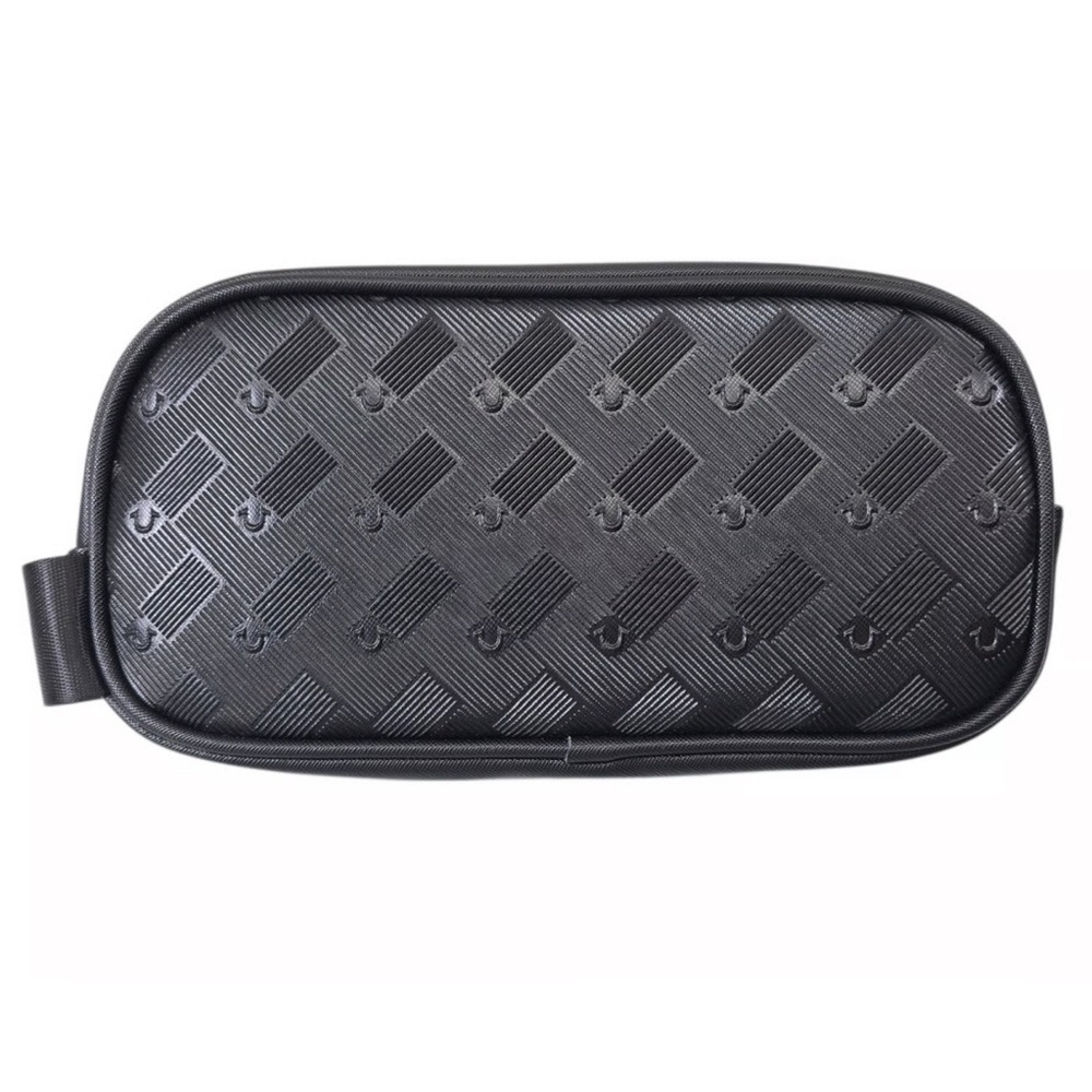 True Religion men's black faux leather toiletry bag